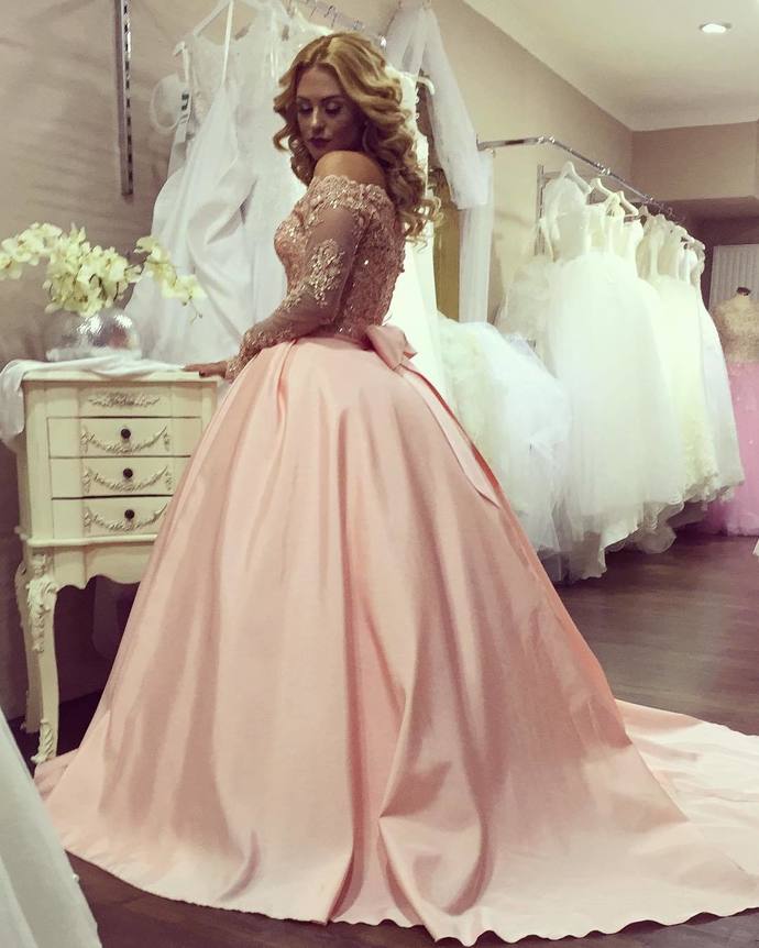 Long Sleeve Beaded Prom Dress