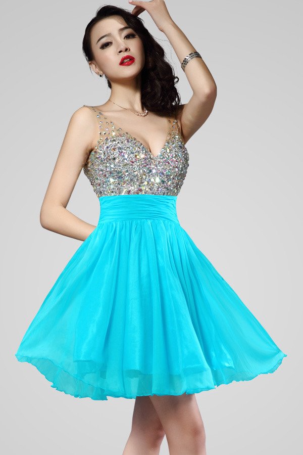 One Shoulder Turquoise Short Dress