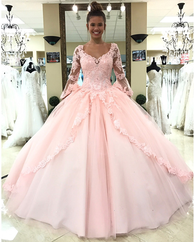  Cheap  Prom Dresses  2019 Pink  Quinceanera  Dress  Long 
