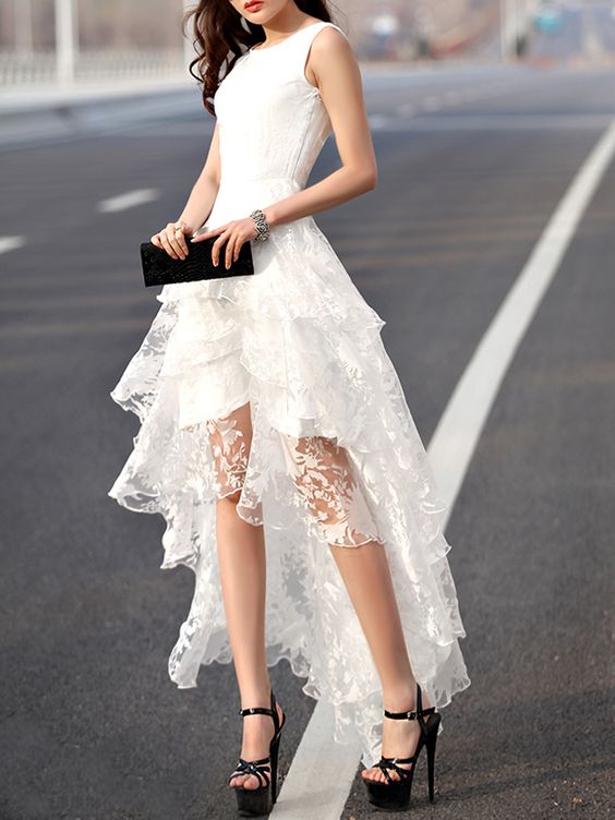 White Layered Prom Dress