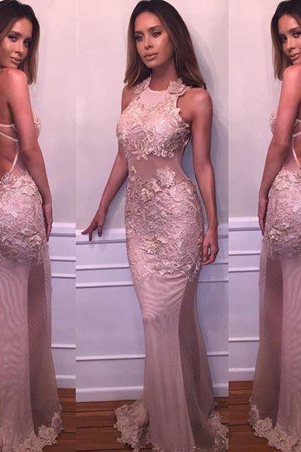11679 Dry Rose Halterneck Lace Dress