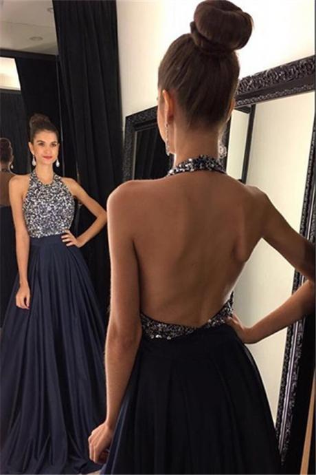 Blue Prom Dress with Bow On the Back